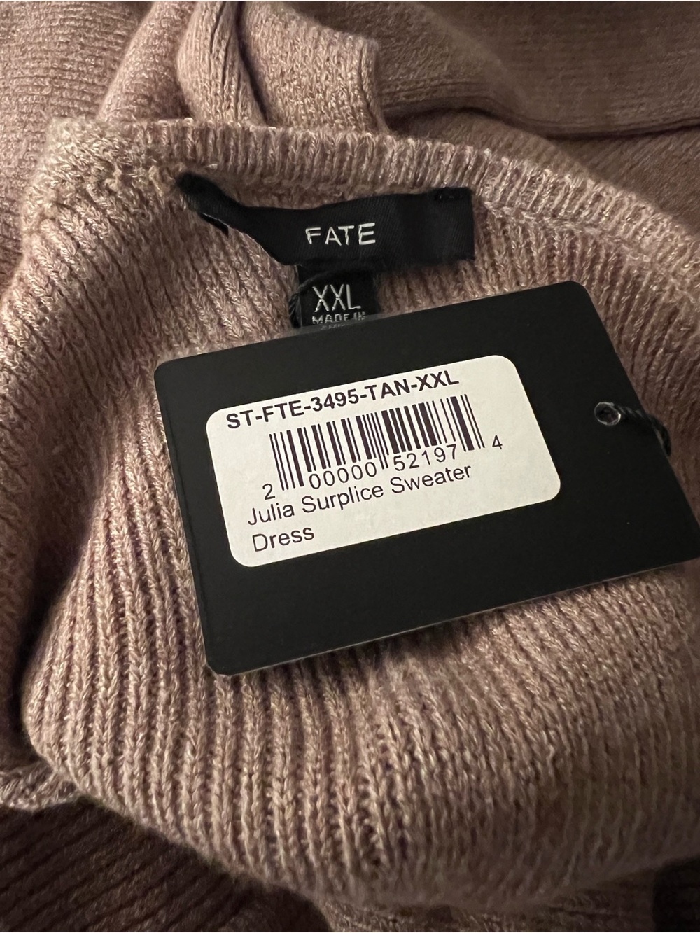 Fate Julia Surplice Sweater Dress in Tan Blush